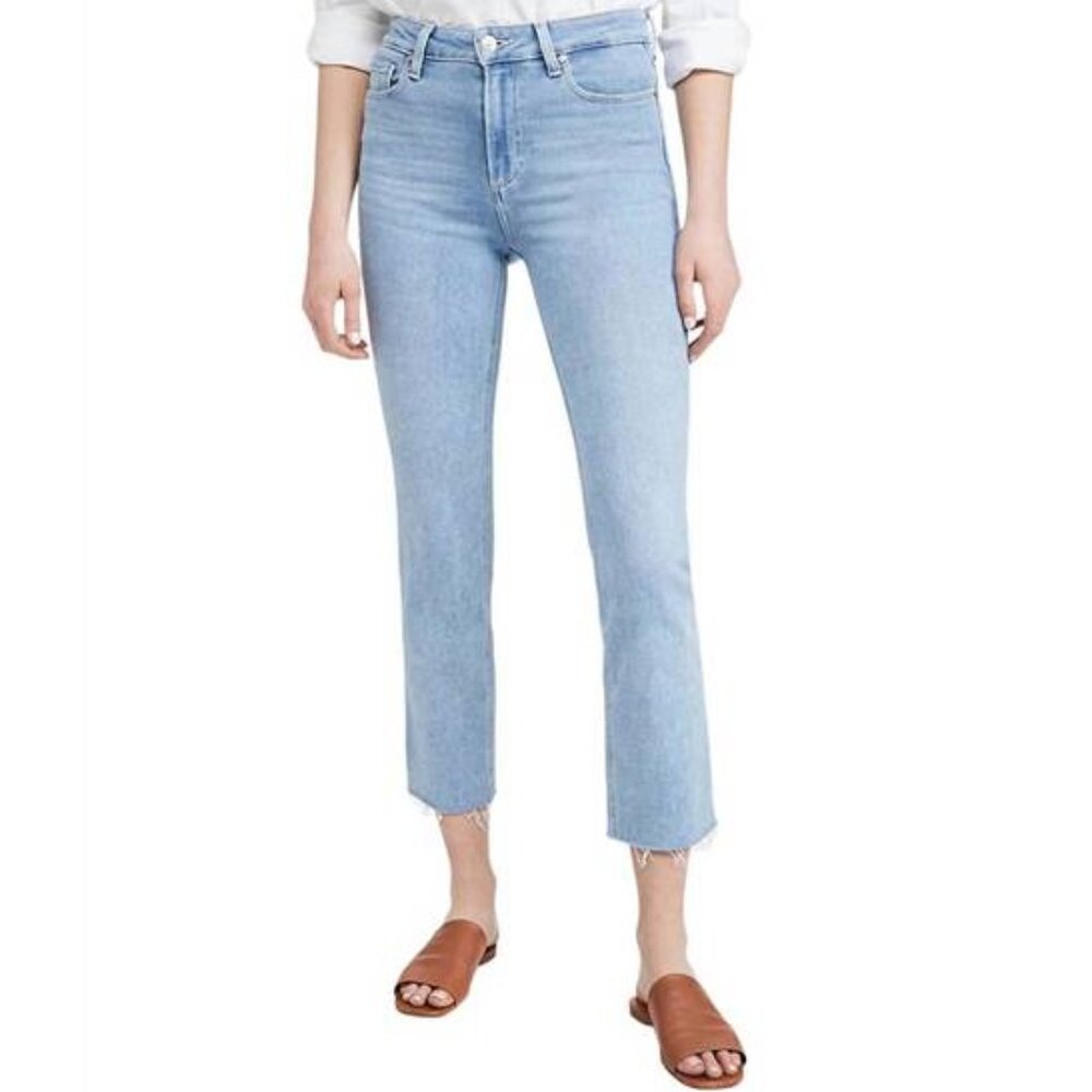 Paige Cindy Straight Leg Jeans Women's 24 Park Avenue Wash Crop Raw Hem Stretch